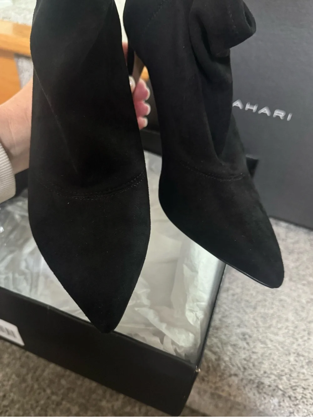Tahari Black Suede Pointed-Toe Stiletto Booties - Women's NIB SZ 8M